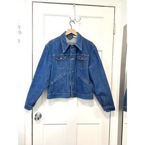Vintage 70's Wrangler No Fault Denim Jacket Sz 46 XL Trucker Unlined Made in USA